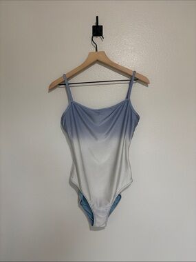 Aerie Ribbed Ombre One Piece Full Coverage Swimsuit Blue Medium